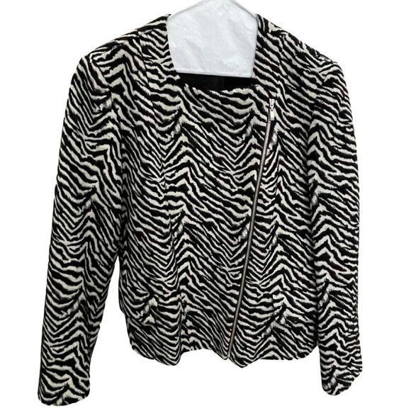 Louben Moto Zebra Print Wool Blend Womens Jacket Size 10  Asymmetric Zipper - Picture 3 of 16